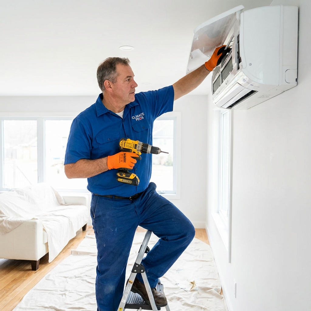 Técnico instalando aire acondicionado